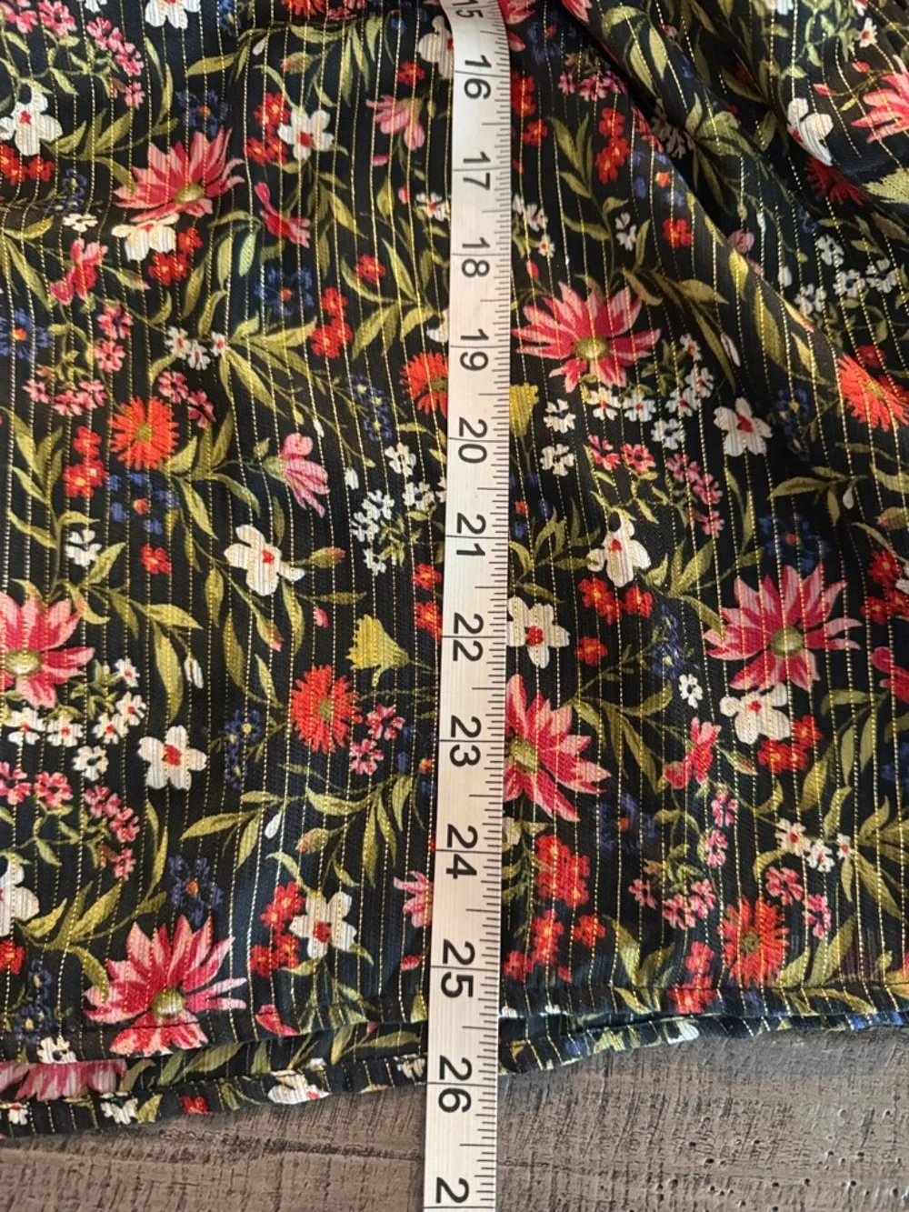 Old‎ Navy Black Floral Smocked-Neck Blouse with Pink and Red Flowers